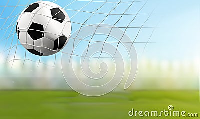 Soccer ball in soccer net 3D illustration soccer goal Cartoon Illustration