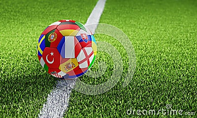 Soccer ball textured with european nation flags Cartoon Illustration