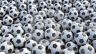 Soccer balls background. Many classic black and white football balls lying in a pile Stock Photo