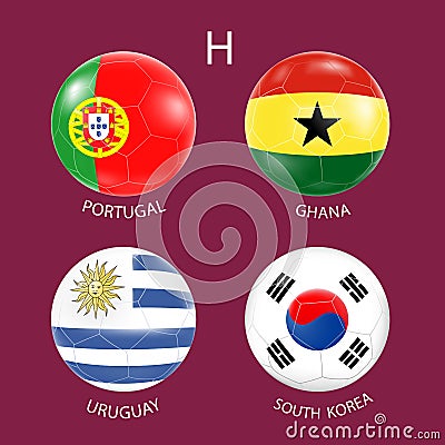 Soccer balls with the colors of the national flags of Group H. Vector Illustration