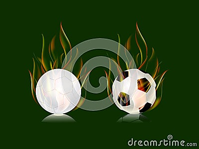 Soccer balls in fire flame Vector Illustration