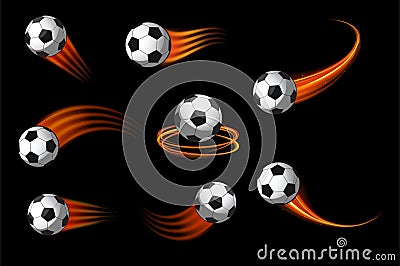 Soccer balls or football icon with fire motion trails Vector Illustration