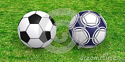 Soccer balls on grass Stock Photo