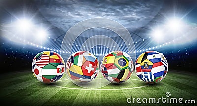 Soccer balls and stadium Stock Photo