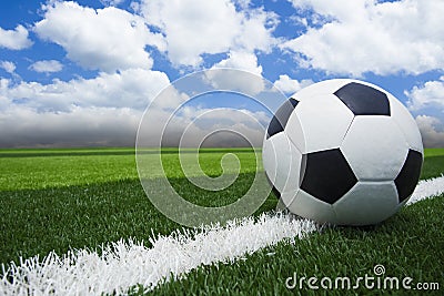 Soccer blue sky/ Football in the blue sky Stock Photo