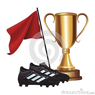 Soccer boots and flag Vector Illustration