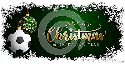 Soccer Christmas Greeting card - Green and Gold Vector Illustration