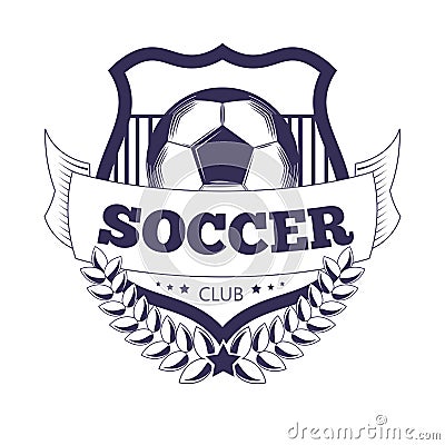 Soccer club or football league vector ball, star wings ribbon vector icon emblem Vector Illustration