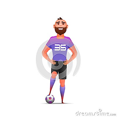 Soccer. Cool vector soccer football player standing full length, isolated. Soccer player in uniforms standing with ball Vector Illustration