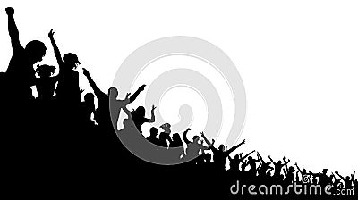 Soccer crowd, cheer fan, vector silhouette background. Basketball, hockey, baseball, stadium audience. Vector Illustration