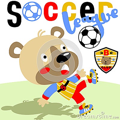 Cute bear playing soccer, vector cartoon illustration Vector Illustration