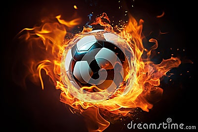 Soccer drama Ball on black backdrop with dynamic colored lights Stock Photo