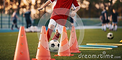 Soccer Drills: The Slalom Drill. Youth soccer practice drills Stock Photo