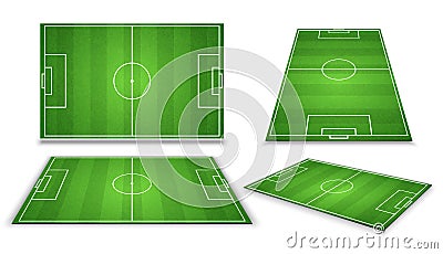 Soccer, european football field in different point of perspective view. Isolated vector illustration Vector Illustration