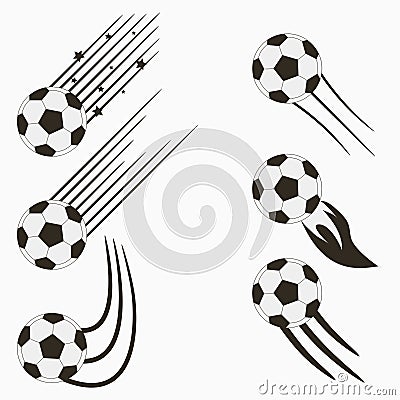 Soccer or European Football flying balls set with speed motion trails. Graphic design for sports logo. Vector. Vector Illustration