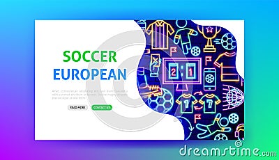 Soccer European Neon Landing Page Vector Illustration