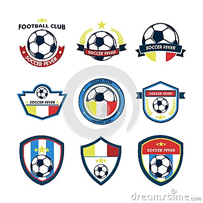 Soccer Fever Footbal Club Emblem Set Vector Illustration