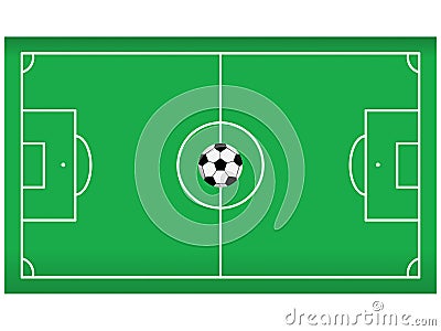 Soccer field that has a ball in the middle of the field that is green Stock Photo