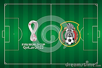 Soccer field seen from above with the emblem of the football federation of Mexico Vector Illustration