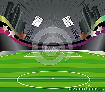 Soccer field and stadium. Vector Illustration