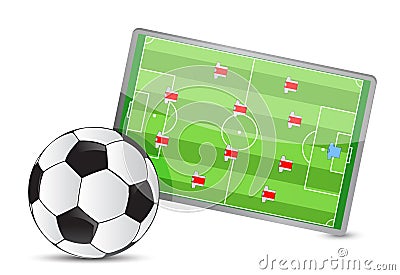 Soccer field tactic table, soccer balls Cartoon Illustration