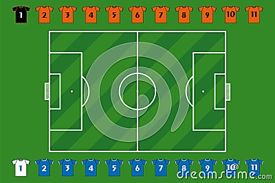 Soccer field and team Vector Illustration