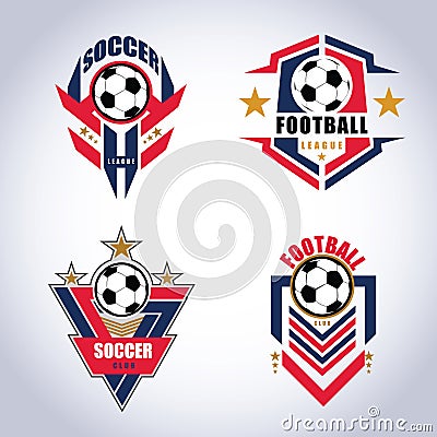 Soccer Football Badge Logo Design Templates | Sport Team Identity Vector Illustrations isolated on blue Background Vector Illustration