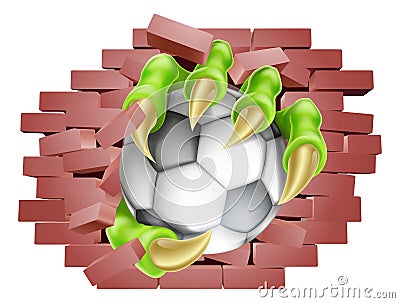 Soccer Football Ball Claw Breaking Through Wall Vector Illustration