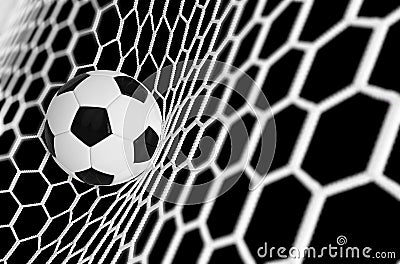 Soccer or Football Banner With 3d Ballon black background. Soccer game match design of goal moment with realistic ball Stock Photo