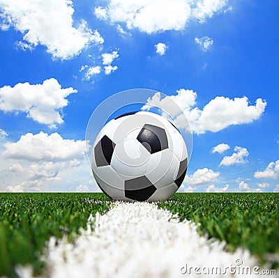 Soccer football field stadium grass line ball Stock Photo