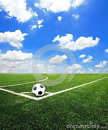 Soccer football field stadium grass line ball background Stock Photo