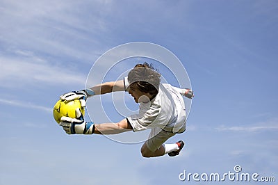 Soccer - Football Goal Keeper Making Save Stock Photo