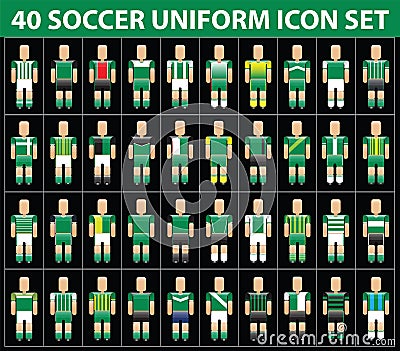 40 soccer football green uniform icon set Vector Illustration