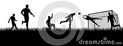 Soccer Football Players Silhouette Match Scene Vector Illustration