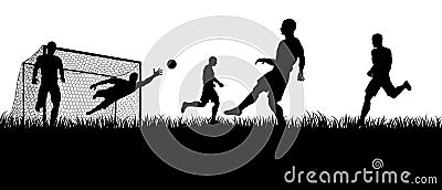 Soccer Football Players Silhouette Match Scene Vector Illustration