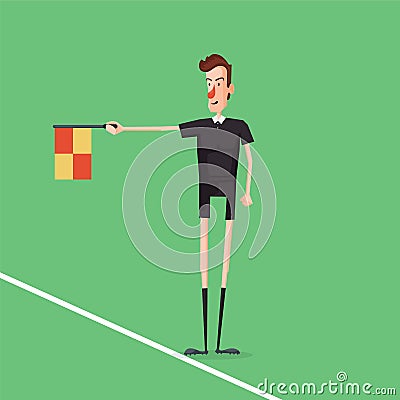 Soccer / Football referee linesman showing offside. Checkbox in hand Vector Illustration