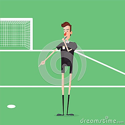 Soccer / Football Referee Showing On Penalty Spot. Vector Illustration