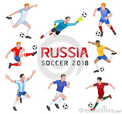 Soccer football 2018 Russia. Group of soccer player. Vector Illustration