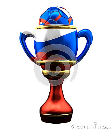 Soccer football russia trophy. 3d rendering Football Cup. Cartoon Illustration