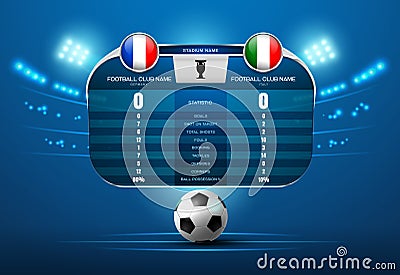 Soccer football with scoreboard and spotlight Vector Illustration