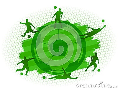 Soccer football stadium field with player silhouettes set on green grass flat background Vector Illustration