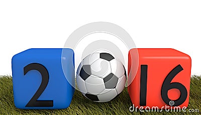 Soccer in France 2016, Cubes with football on grass Cartoon Illustration