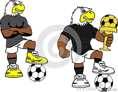 Soccer futbol strong eagle cartoon set Vector Illustration