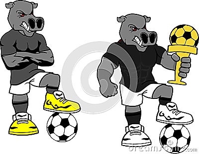 Soccer futbol strong hippo cartoon set Vector Illustration