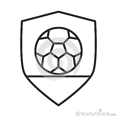 Soccer game, ball shield insignia club, league recreational sports tournament line style icon Vector Illustration