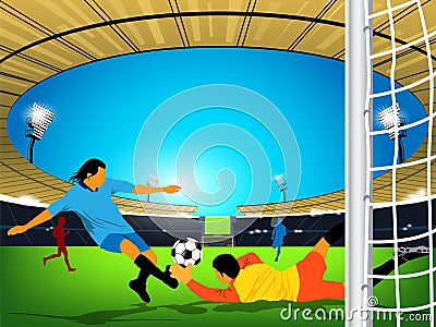 Soccer game in an outdoor stadium. Kick at goal Stock Photo