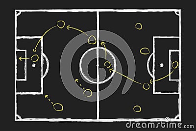 Soccer game strategy. Chalk hand drawing with football tactical plan on blackboard. Vector. Vector Illustration