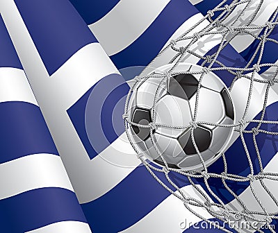 Soccer Goal. Greek flag with a soccer ball. Vector Illustration