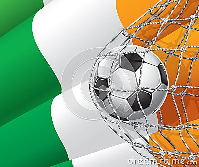 Soccer Goal. Irish flag with a soccer ball. Vector Illustration