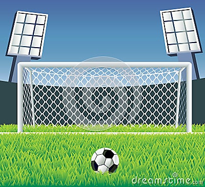 Soccer goal with realistic grass. Vector Illustration